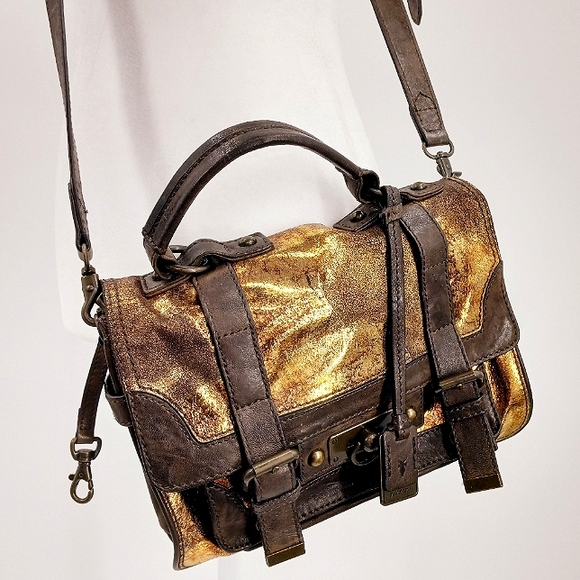 FRYE Cameron Metallic Gold, Copper & Brown Leather Small Satchel Crossbody Bag - Picture 15 of 15